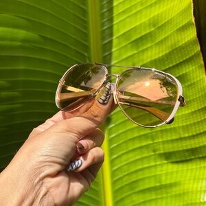 Michael Kors Rose Gold Aviator Sunglasses with Pink-Gold Lenses